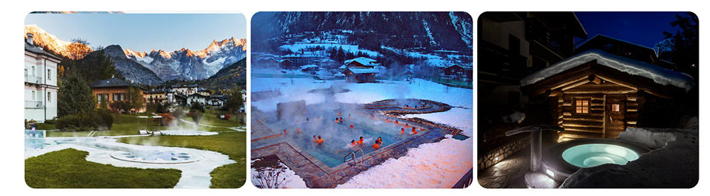 Terme di Pré-Saint-Didier con vista Monte Bianco e piscine termali esterne